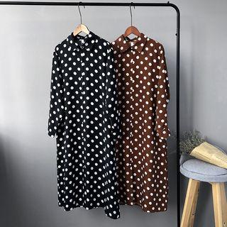 Long-sleeve Polka Dot Midi Shirtdress