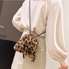 Leopard Print Drawstring Furry Bag As Shown In Figure - One Size
