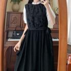 Short-sleeve Panel Mock Two-piece A-line Dress