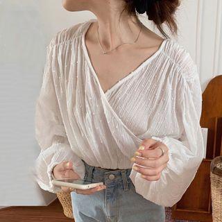 Shirred V-neck Cropped Blouse