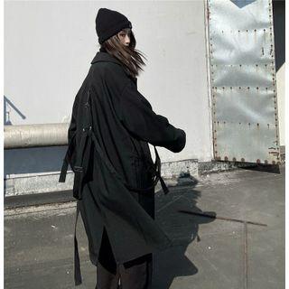 Strappy Hooded Cargo Trench Jacket Black - One Size