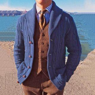 Long Sleeve Cable-knit Collar Cardigan