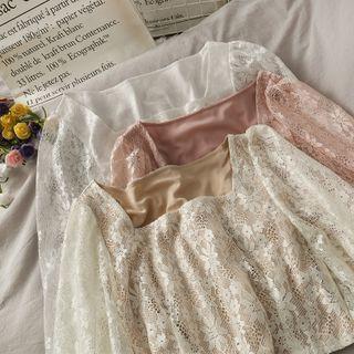 Square-neck Cropped Lace Top In 5 Colors