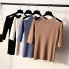 Cutout Shoulder Elbow-sleeve Sweater