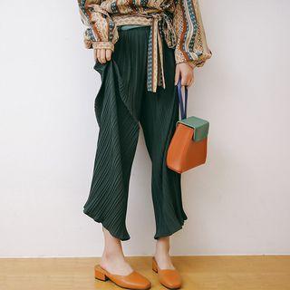 Crinkled Chiffon Wide-leg Pants Green - One Size