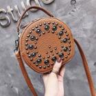 Studded Round-shaped Faux Leather Crossbody Bag