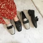 Faux Leather Ribbon Accent Low Heel Loafers