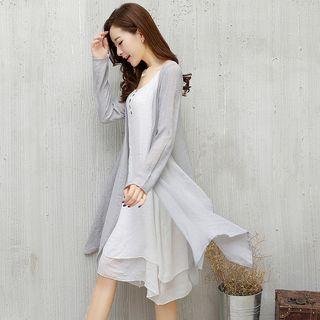 Set: 3/4-sleeve Long Light Jacket + Sleeveless Dress