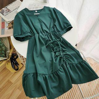 V-neck Drawstring Chiffon Dress