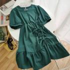 V-neck Drawstring Chiffon Dress