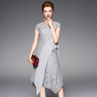Short-sleeve Hanky-hem Lace Dress