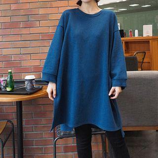 Plain Loose-fit Long Sweatshirt