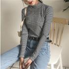 Stripe Mock-neck Long-sleeve Knit Sweater