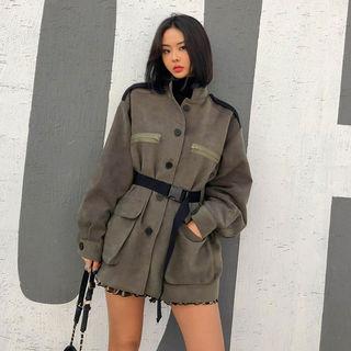 Webbing-belt Safari Jacket In Khaki / Check