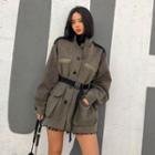 Webbing-belt Safari Jacket In Khaki / Check