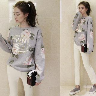Flower Patterned Lettering Sweatshirt