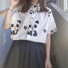 Elbow-sleeve Panda Print Shirt White - One Size