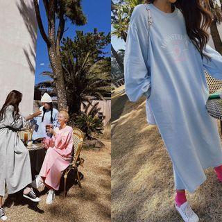 Bishop-sleeve Letter Midi Sweatshirt Dress
