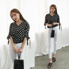 Tie-sleeve Dotted Blouse