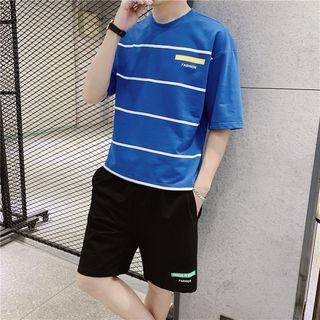 Set: Short-sleeve Striped T-shirt + Wide Leg Shorts