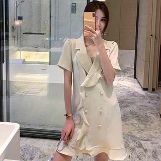 Buttoned Ruffle Short-sleeve Dress