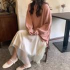 Irregular Hem Oversize Sweater / Chiffon Midi A-line Skirt