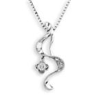 18k White Gold Swirl Ribbon Diamond Milgrain Dangle Clover Pendant Necklace (0.14cttw) (free 925 Silver Box Chain, 16)
