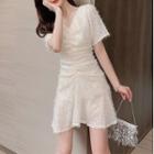 Short-sleeve Sequined Ruched Dress