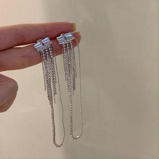 Rhinestone Alloy Fringed Earring 1 Pair - Earrings - Tassel - One Size
