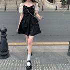 Puff-sleeve Two-tone Mini A-line Dress / Top