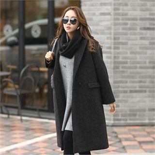 Double-breasted Long Coat Black - One Size