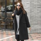 Double-breasted Long Coat Black - One Size