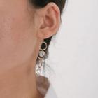 Rhinestone Alloy Hoop Dangle Earring Long Edition - 1 Pair - Gold - One Size