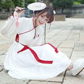 Long-sleeve Embroidery Dress With Sash