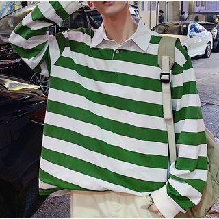 Couple Matching Striped Placket Sweatshirt