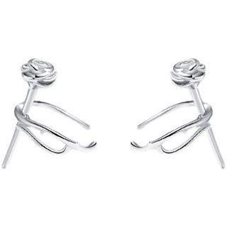Rose Sterling Silver Cuff Earring 1 Pair - Siiver - One Size