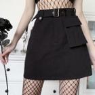 Plain Flap-pocket Mini A-line Skirt