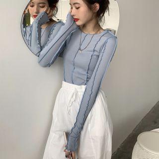 Long-sleeve Asymmetrical Plain T-shirt