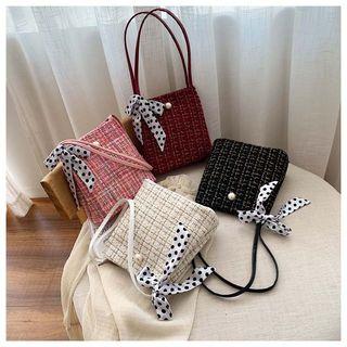Faux Pearl Tweed Tote Bag