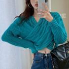 Crisscross Cable Knit Cropped Sweater Blue - One Size