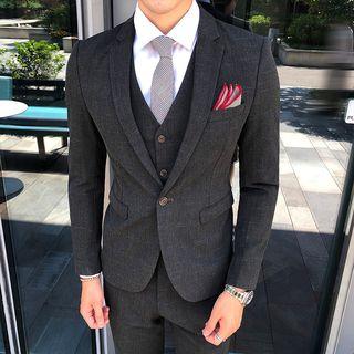 Suit Set: Print Blazer + Vest + Dress Pants