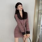 Check Long-sleeve Slim-fit Top / Skirt