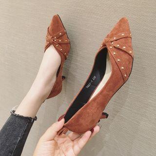 Studded Pointy-toe Kitten Heel Pumps