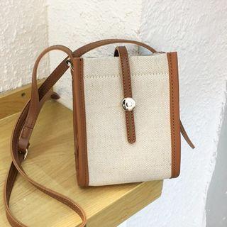 Canvas Panel Faux Leather Bucket Bag