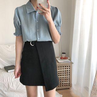 Plain Puff Short-sleeve Blouse