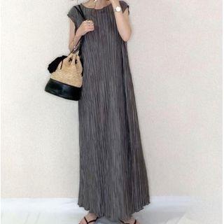 Sleeveless Striped Midi A-line Dress Gray - One Size