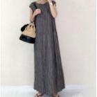 Sleeveless Striped Midi A-line Dress Gray - One Size
