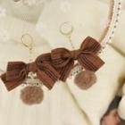 Bow Pom Pom Drop Earring 1 Pair - Bow - Light Brown - One Size