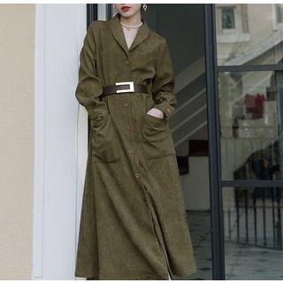 Long-sleeve Midi A-line Corduroy Shirt Dress