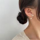 Bow Rhinestone Glaze Earring 1 Pair - Silver Needle - White - One Size